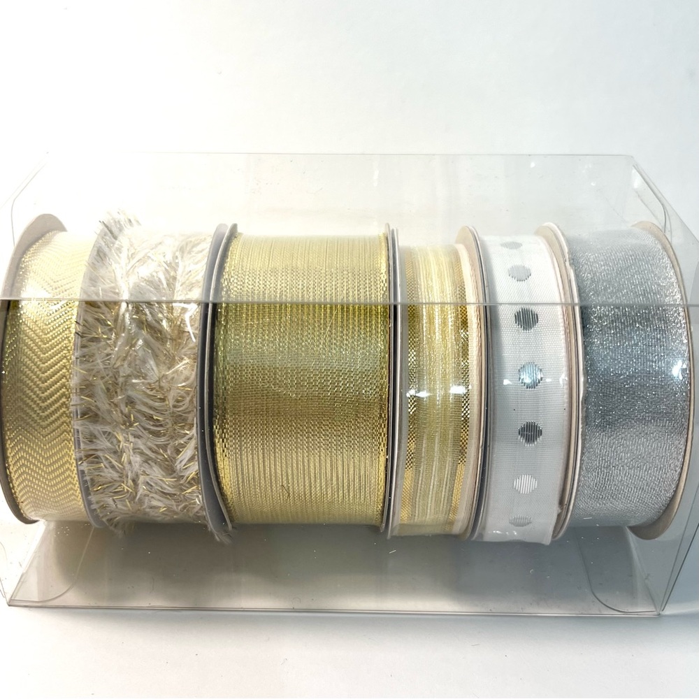 Gold & Silver Decorative Ribbon Set – Metallic Holiday & Gift Wrapping Ribbon